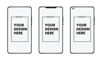 Set of realistic models smartphone with transparent screens. Smartphone mockup collection. Phone mockup in front. Mobile phone with shadow. vector