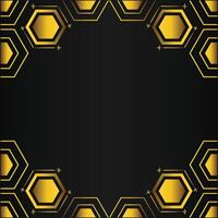 golden hexagon frame design on black background vector