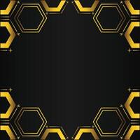 golden hexagon frame design on black background vector