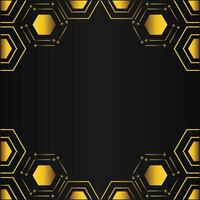 golden hexagon frame design on black background vector