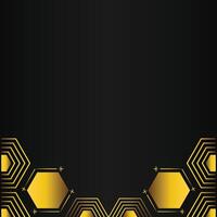 golden hexagon design on black background vector
