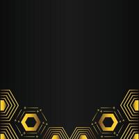 golden hexagon design on black background vector