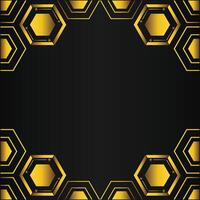 golden hexagon frame design on black background vector