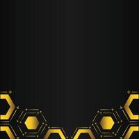 golden hexagon design on black background vector