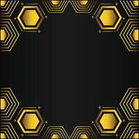 golden hexagon frame design on black background vector