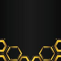 golden hexagon design on black background vector