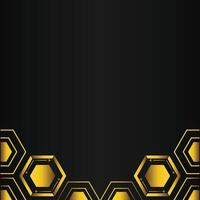golden hexagon design on black background vector
