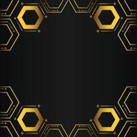 golden hexagon frame design on black background vector