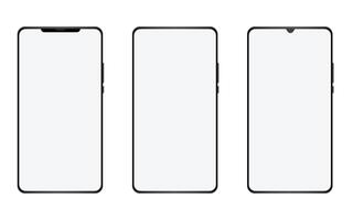 Set of realistic models smartphone with transparent screens. Smartphone mockup collection. Phone mockup in front. Mobile phone with shadow. vector