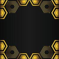 golden hexagon frame design on black background vector