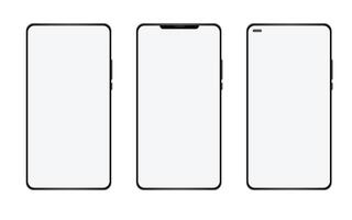 Set of realistic models smartphone with transparent screens. Smartphone mockup collection. Phone mockup in front. Mobile phone with shadow. vector