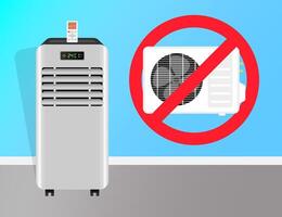 Portable air conditioner with remote control no exterior unit on background vector