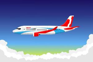 Airplane in the clouds side view Booking service or travel agency website front page banner template vector