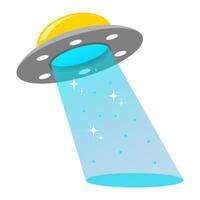 ufo spaceship abduction light beam flat illustration vector