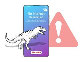 No internet connection on smartphone concept illustration dinosaur offline vector