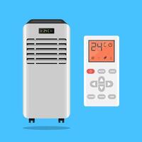 Portable air conditioner with remote control on background vector