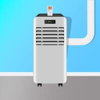 Portable air conditioner with remote control on background vector