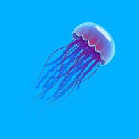 Realistic jellyfish blue lightening, poisonous jellyfish in deep water with deep ocean creature vector