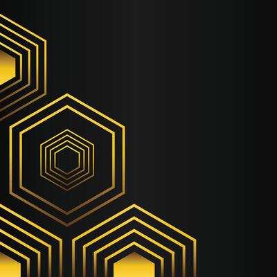 golden hexagon frame corner decoration on black background
