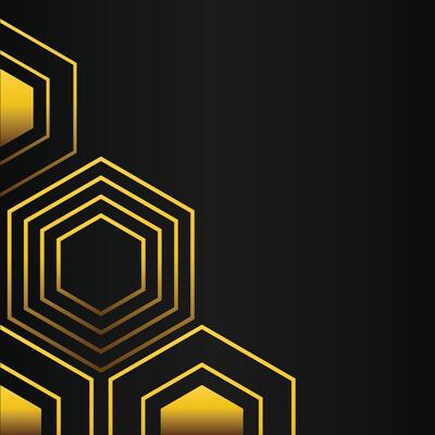 golden hexagon frame corner decoration on black background