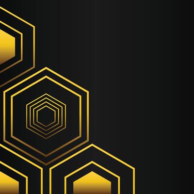golden hexagon frame corner decoration on black background