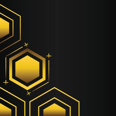 golden hexagon frame corner decoration on black background