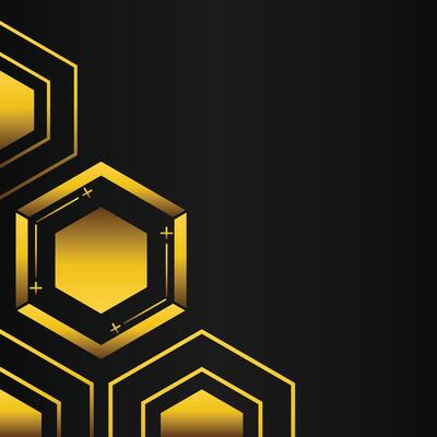 golden hexagon frame corner decoration on black background