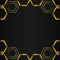 golden hexagon frame design on black background vector