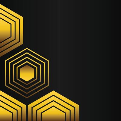 golden hexagon frame corner decoration on black background