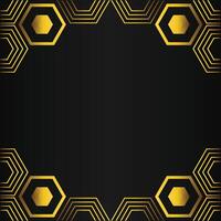 golden hexagon frame design on black background vector