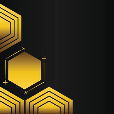 golden hexagon frame corner decoration on black background