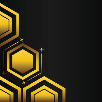 golden hexagon frame corner decoration on black background