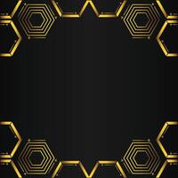 golden hexagon frame design on black background vector