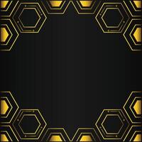 golden hexagon frame design on black background vector
