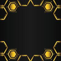 golden hexagon frame design on black background vector