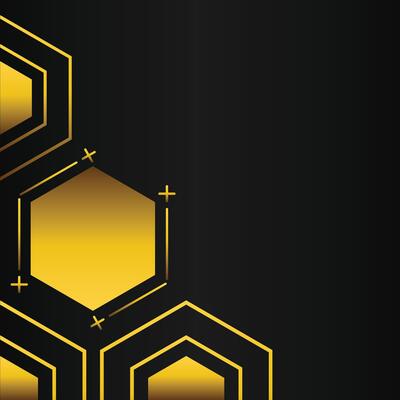 golden hexagon frame corner decoration on black background