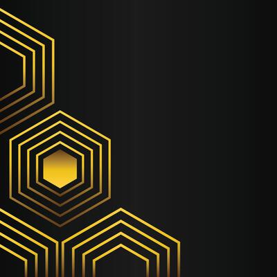 golden hexagon frame corner decoration on black background