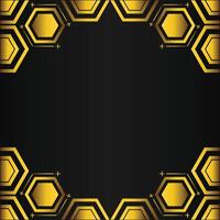 golden hexagon frame design on black background vector