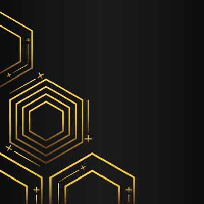 golden hexagon frame corner decoration on black background