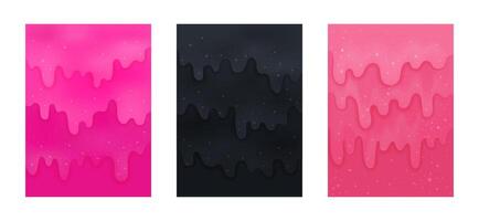 Set of abstract backgrounds with glittered liquid slime. isolated textures for happy birthday, sale, cover, poster, greeting cards, Halloween designs. Vertical illustrations with blank space. vector