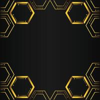 golden hexagon frame design on black background vector