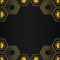 golden hexagon frame design on black background vector