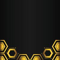 golden hexagon design on black background vector
