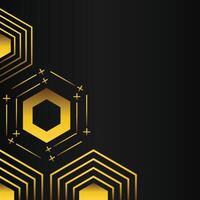golden hexagon frame corner decoration on black background vector