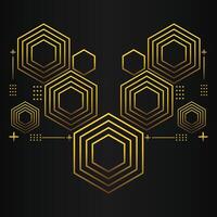 luxury black background with abstract golden geometric hexagon shape vector