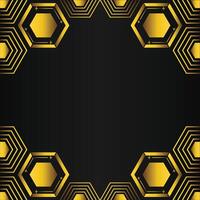 golden hexagon frame design on black background vector