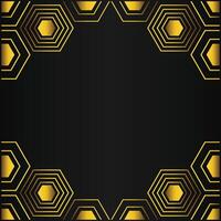golden hexagon frame design on black background vector