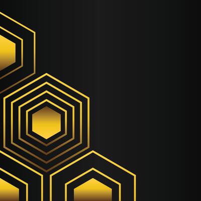 golden hexagon frame corner decoration on black background