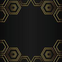 golden hexagon frame design on black background vector