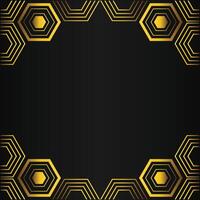golden hexagon frame design on black background vector